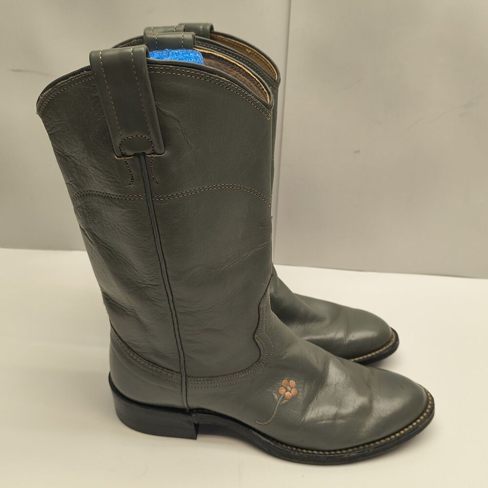 NOCONA Womens Size 6.5 Gray Leather Cowboy Western Roper Boots Vintage 90s